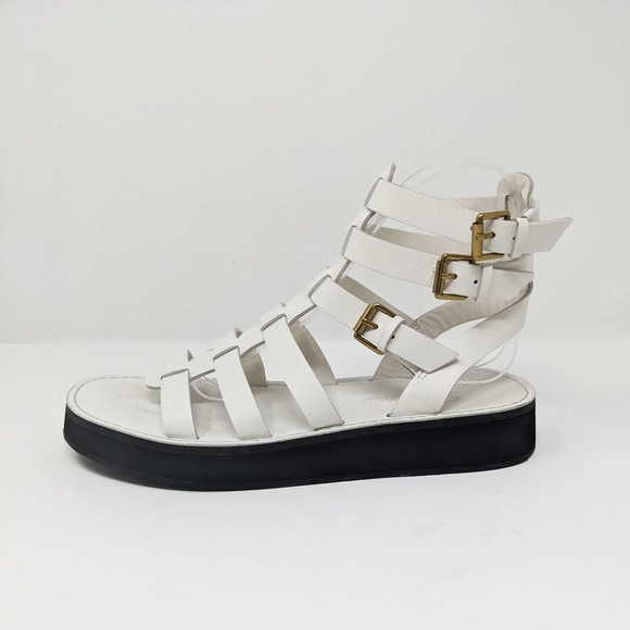 J Crew Womens 8 White Leather Gladiator Strappy Chunky Platform Sandals Y2K